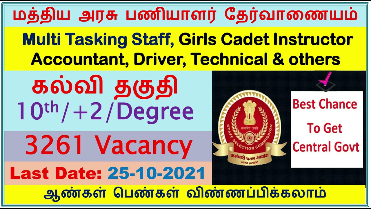 SSC Selection Posts (Phase-XI) Recruitment 2021 | Tamil | Apply Online for 3261 Vacancy
