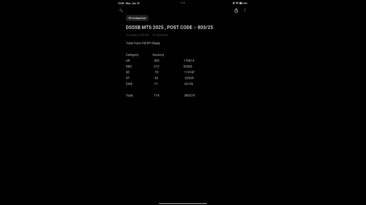 DSSSB MTS 2025 (803/25) Total form fill up & vacancy 