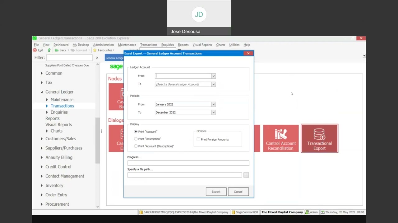 Sage 200 Evolution  GL Transactional Export