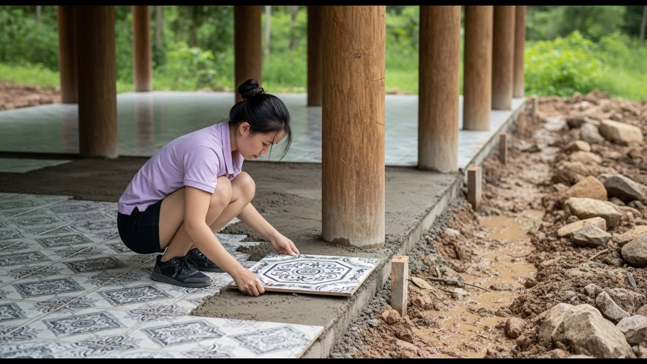 TIMELAPSE: Girl Lays Hand-Tiled Floors Off-Grid - Building Houses in the Wilderness