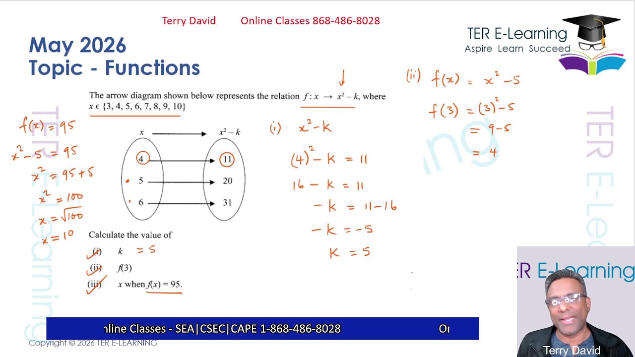 CSEC Maths - May 2026 (FREE Sesson - Functions ) (Terry David)