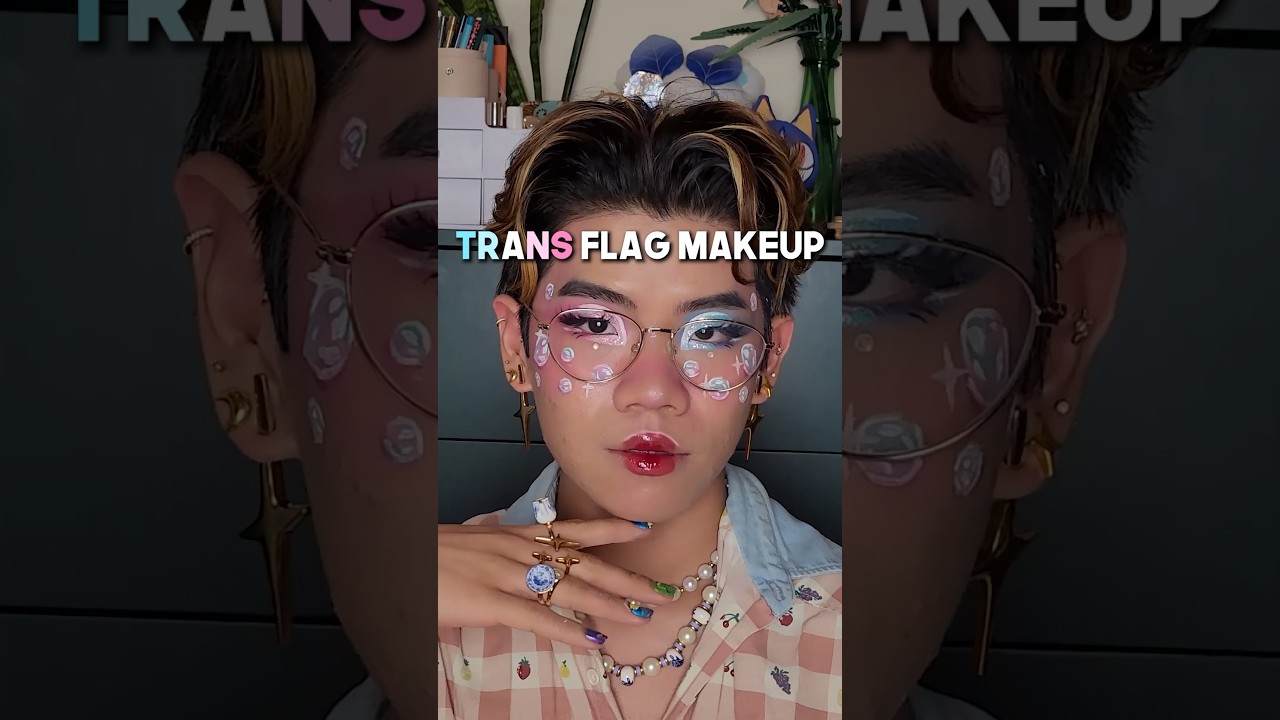 Makeup Inspired by Pride Flags 🩵🤍🩷 TRANS EDITION 🏳️&zwj;⚧️ #makeup #lgbt #shorts