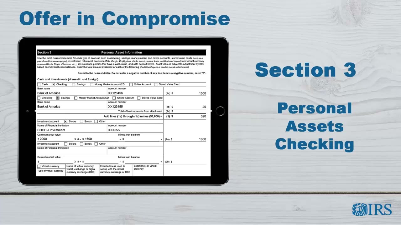 How to Complete Form 433-A (OIC) - Section 3 Personal Assets Checking
