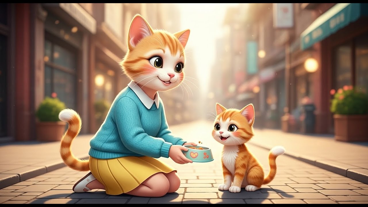 Hungry Kitten Story 🐱  Mam Cat Shares Food  Bab