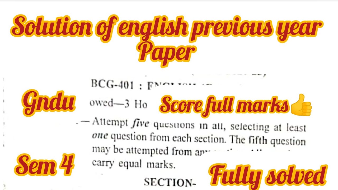 English previous year question paper solved sem4 gndu