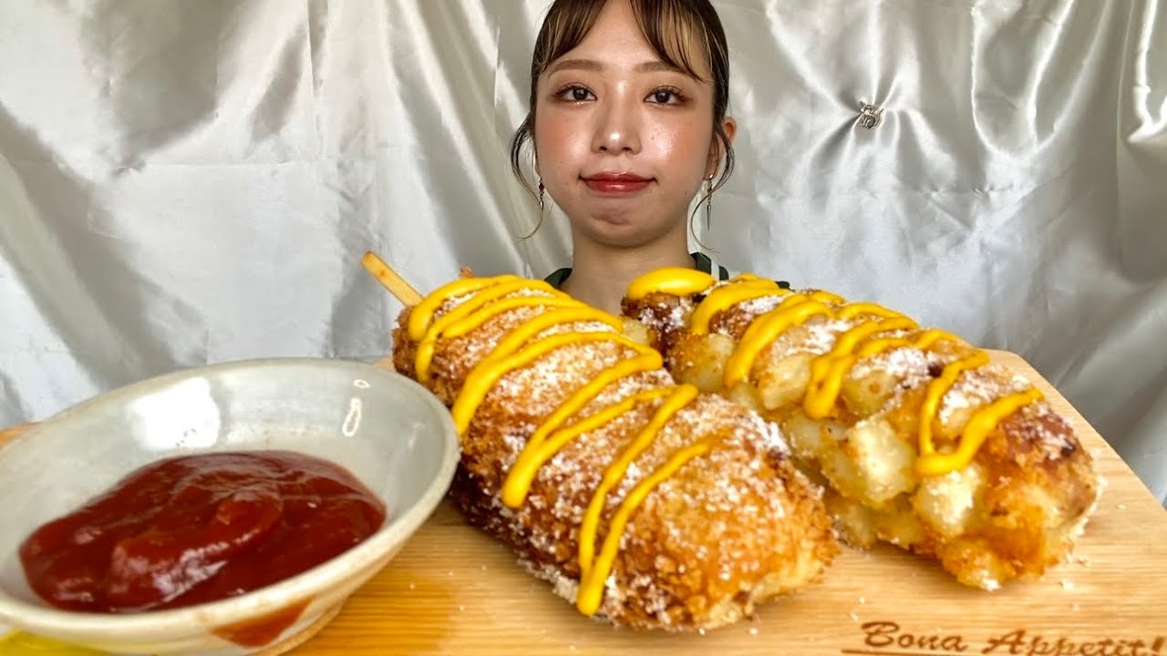 【咀嚼音】チーズハットグを食べる動画🧀〜この人凡ミスしたってよ〜【eating sounds】치즈핫도그