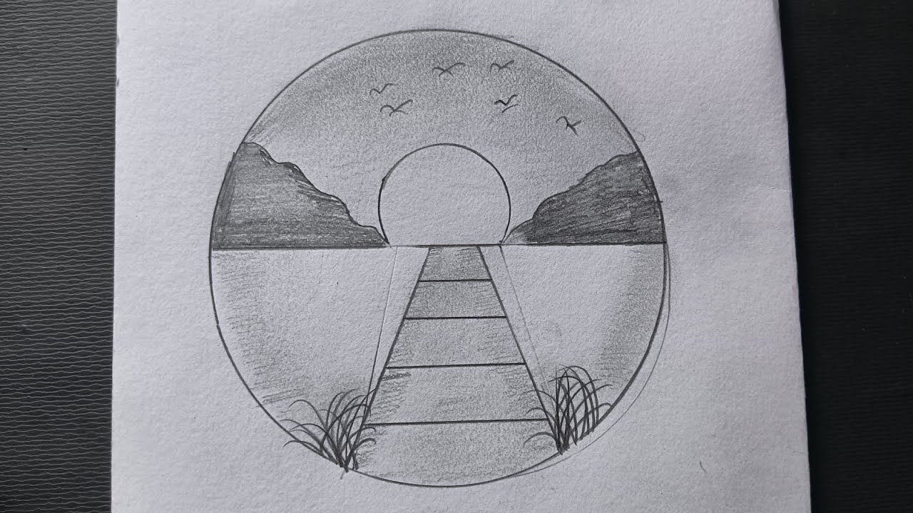 Easy circle scenery drawing step by step /nature drawing tutorial step by step 