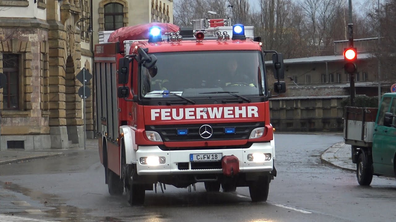 Sturm Sabine sorgt für Feuerwehreinsätze: RW + DLK + ELW + HLF + TLF Berufsfeuerwehr Chemnitz FW1