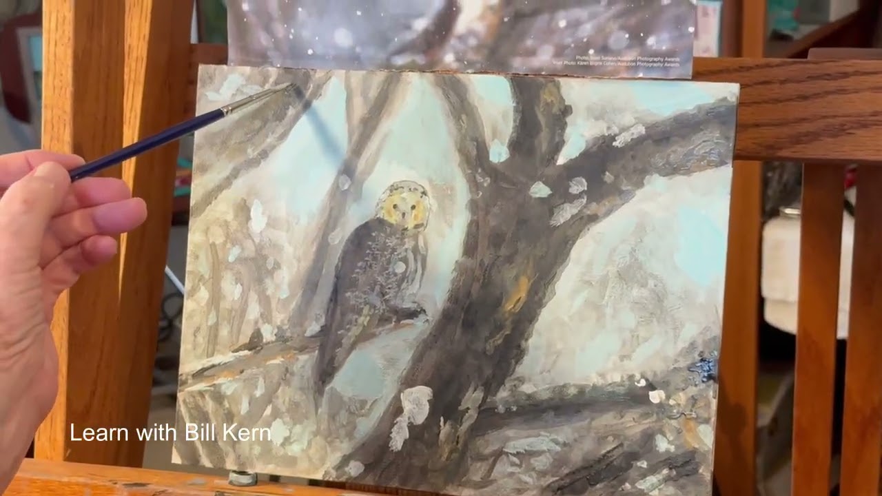 Acrylic Painting Tutorial: Owl in a Snowstorm 5 #acryliclandscapepainting  #paintingtutorial