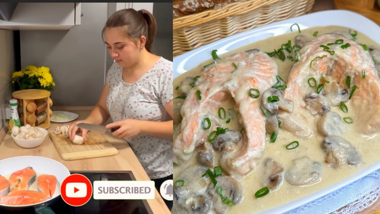 RETETA PREFERATA!SOMON in SOS CREMOS cu CIUPERCI!