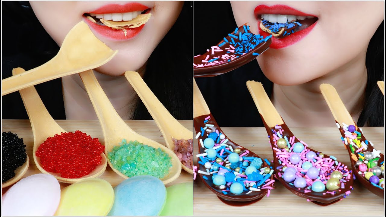 ASMR EDIBLE SPOONS COMPILATION CRUNCHY EATING SOUNDS 먹는 숟가락 리얼사운드 먹방 노토킹 食べられるスプーン 咀嚼音 Abbey ASMR