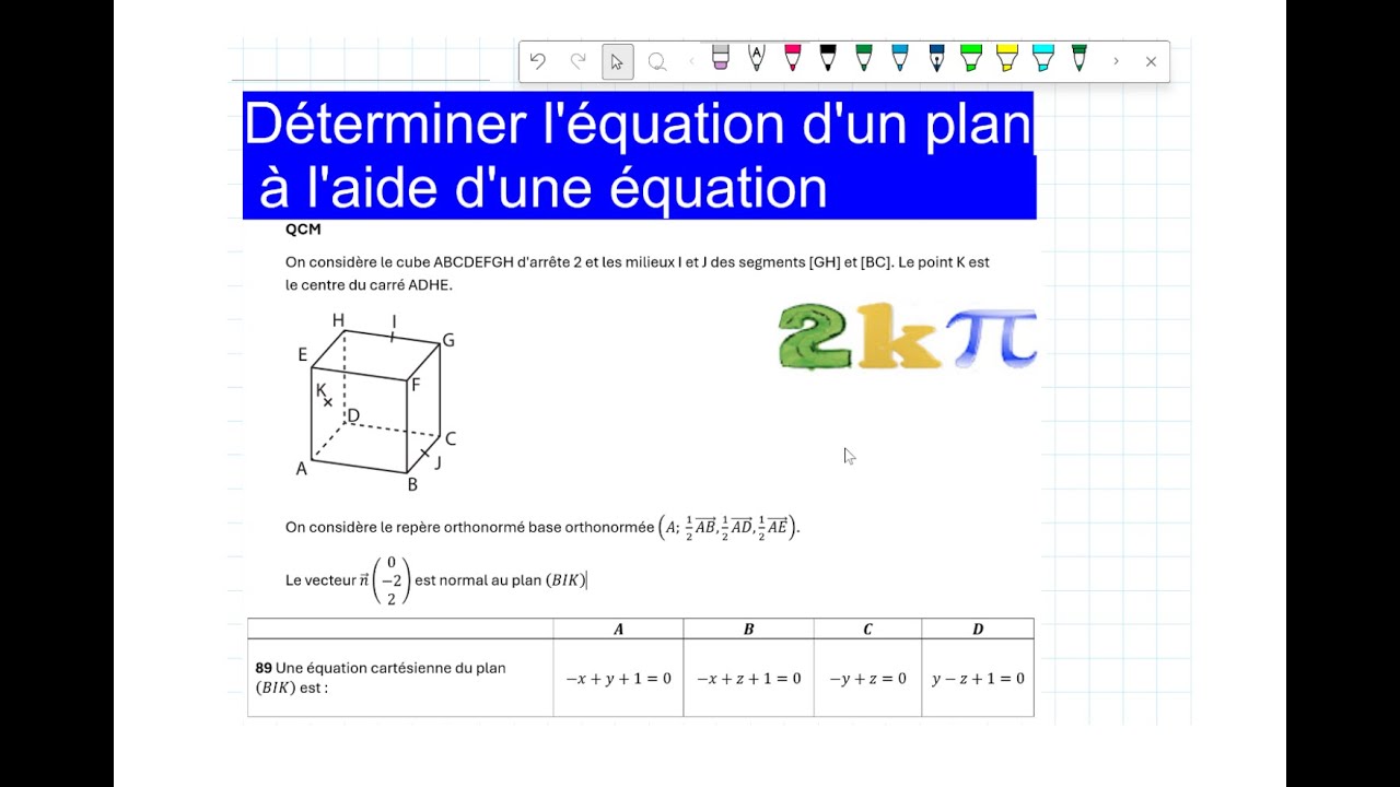 Déterminer l'équation d'un plan à l'aide d'une équation