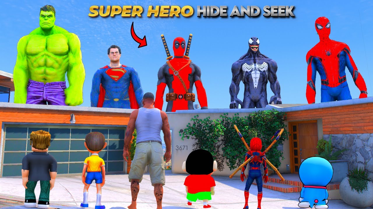 Shinchan & Franklin Play Hide and Seek with Superhero Characters In Gta 5