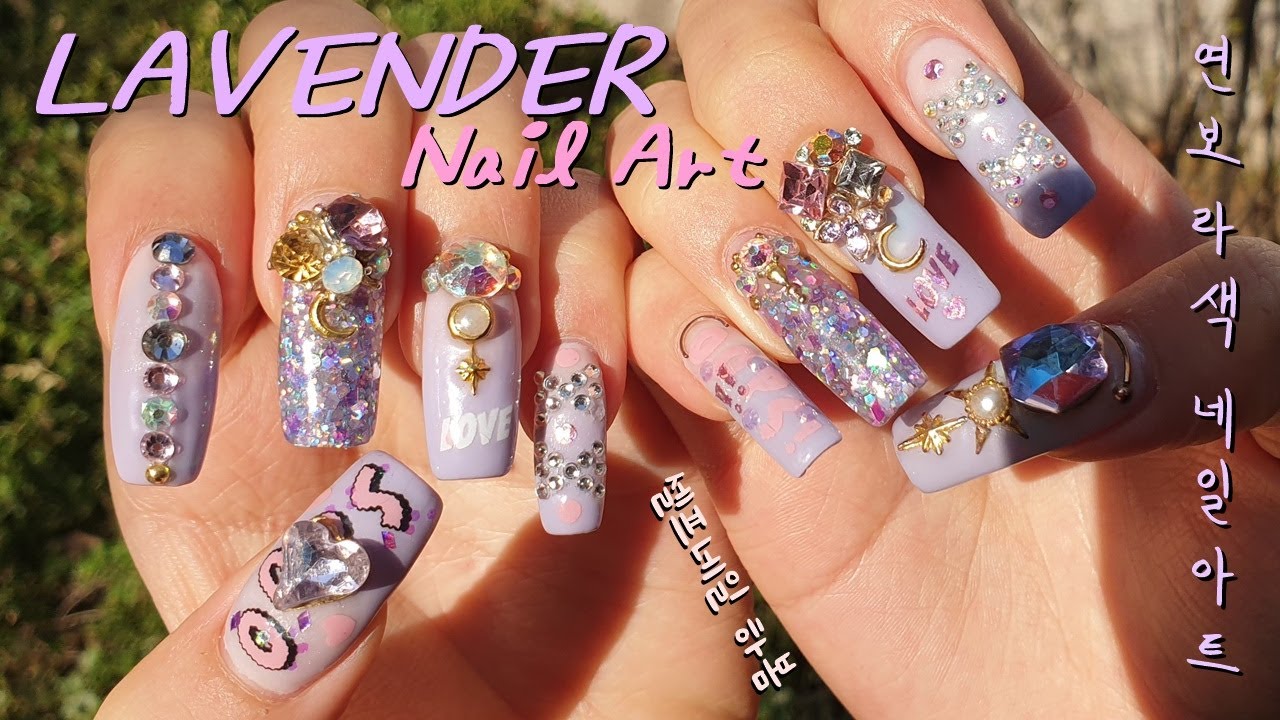 연보라색 봄 젤네일아트 / 샤방샤방 연보라💜 글리터 셀프네일 연장 Bling Lavender Spring Self Gel nail art