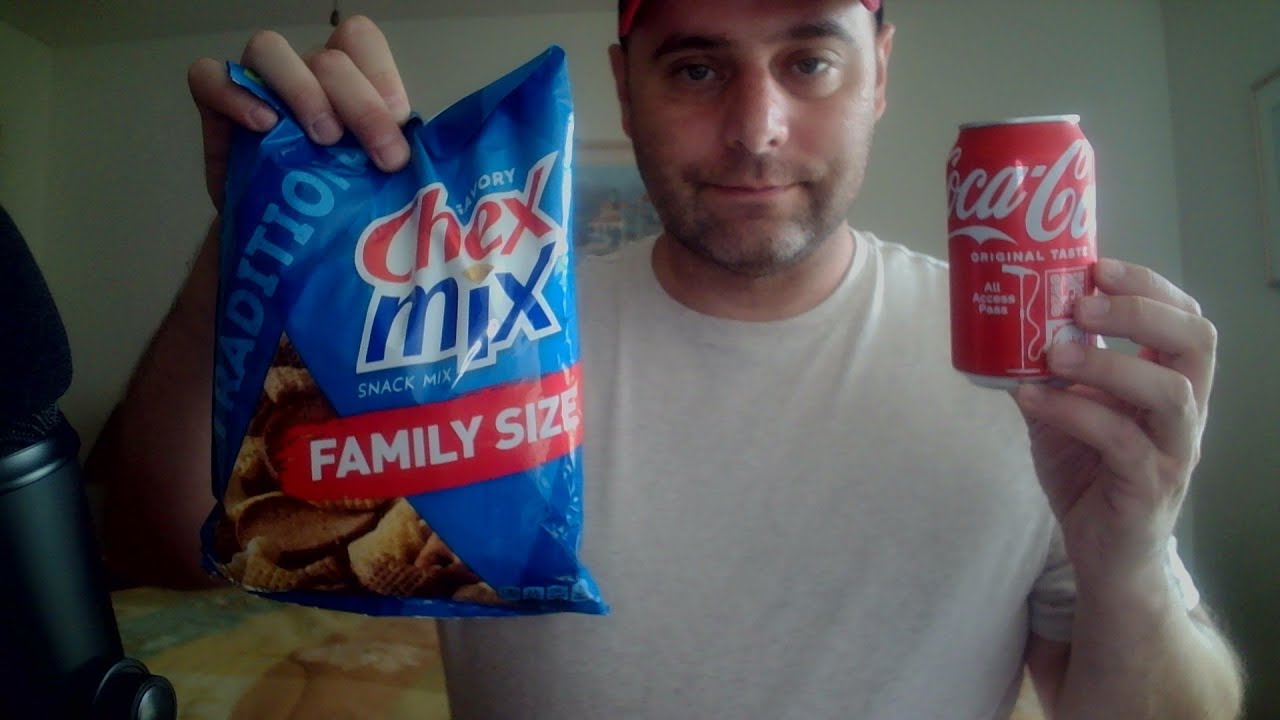 ASMR Eating Chex Mix and Drinking Coke