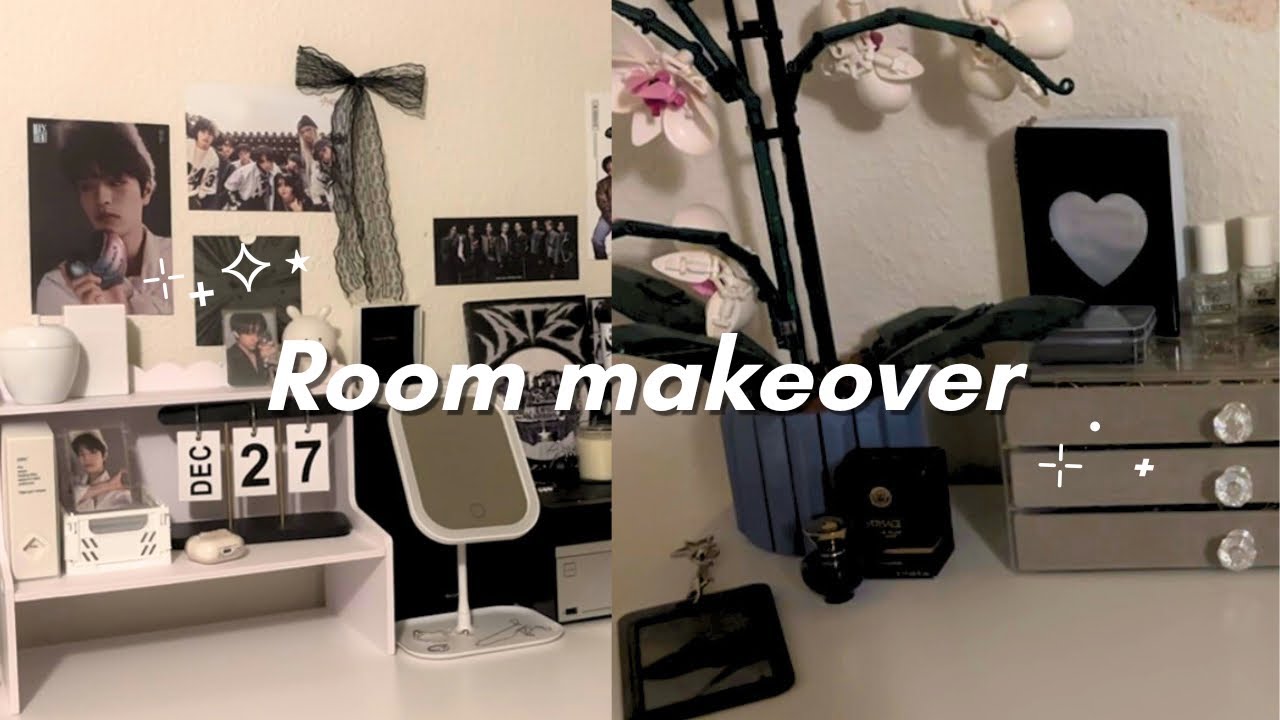 Aesthetic room makeover ⋆˙⟡ decorating, cleaning desk, putting posters up