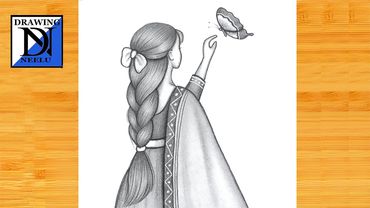 How to Draw a Girl with Butterfly -Drawing easy || Pencil sketch for beginner || Girl drawing