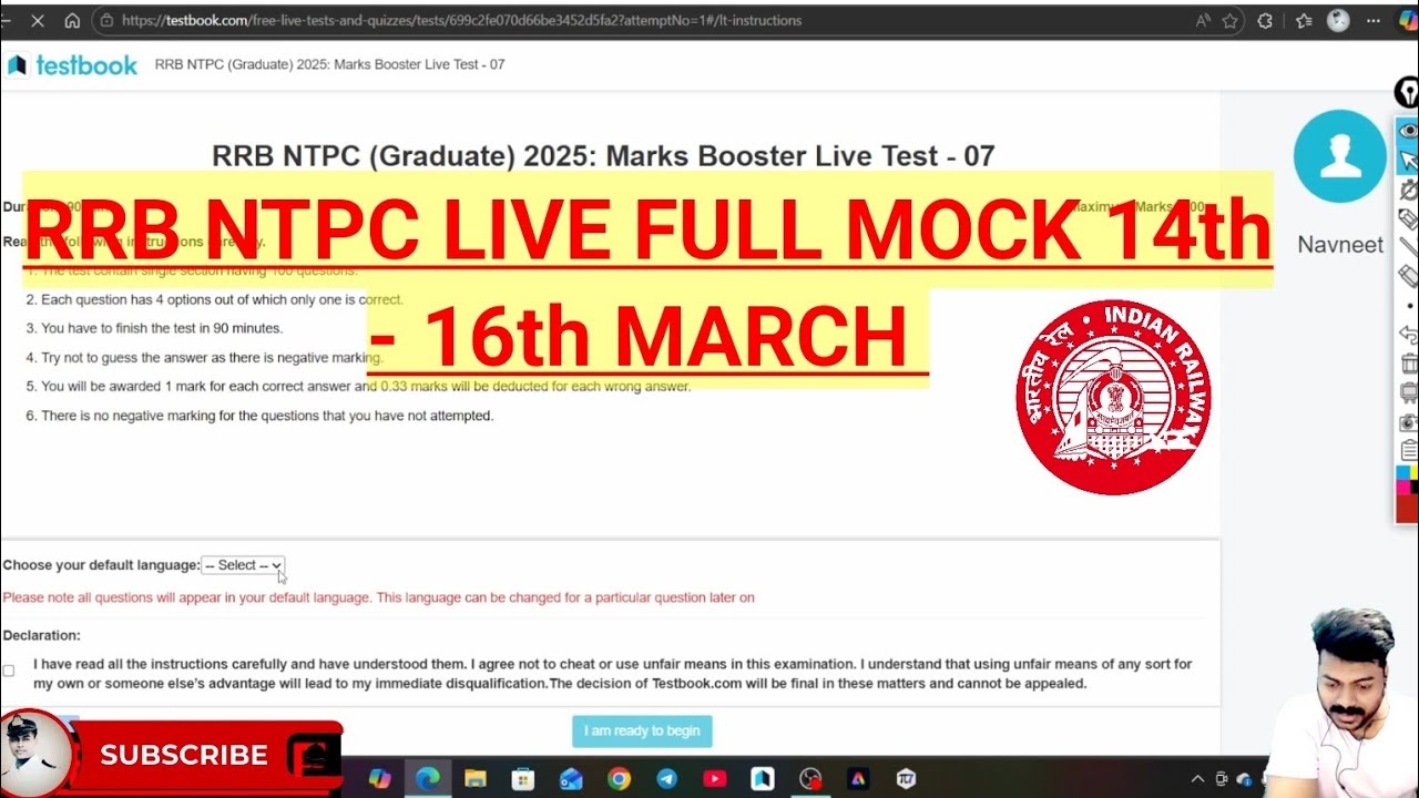 RRB NTPC 2026 LIVE MOCK TEST - 07 | 🔴 14th - 16th MARCH 2026 | BEST OF LUCK| #rrbntpc #rrb 