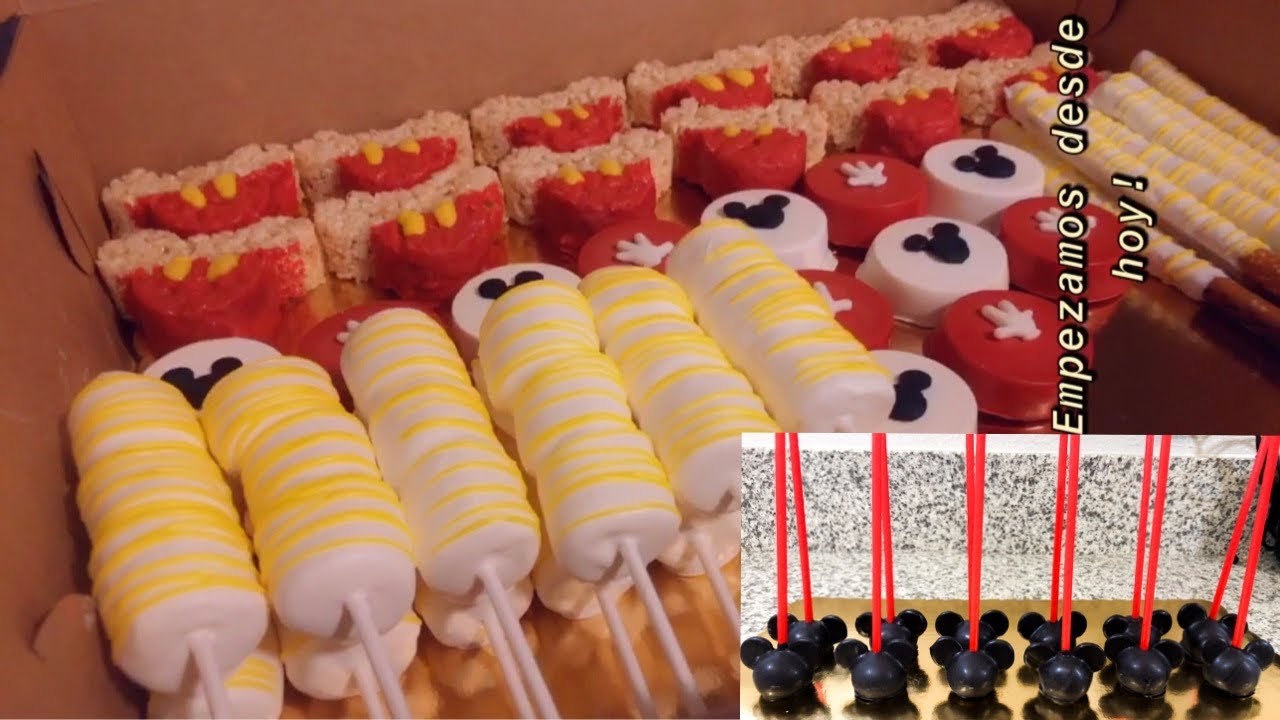 DECORACION DE POSTRES DE MICKEY: CAKESPOPS EN FORMA DE MICKEY( RICE KRISPIES OREOS BOMBONES Y MAS)