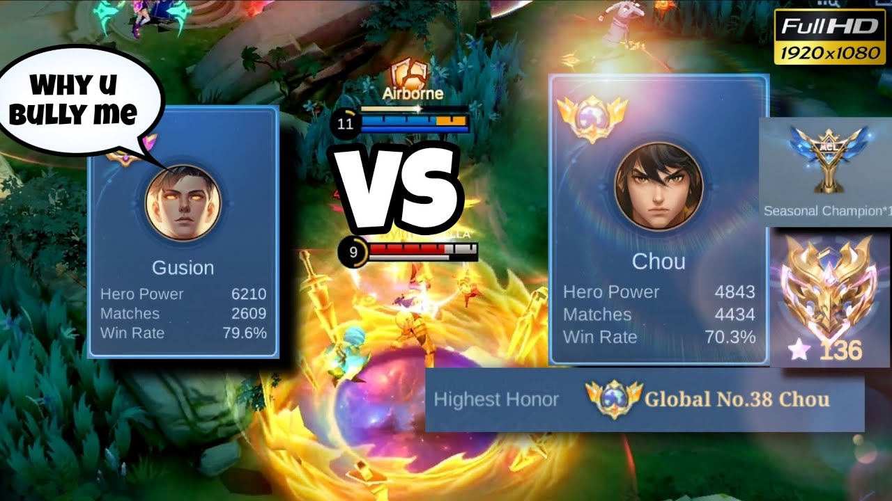 Gusion против Global 38 Chou (игрок-чемпион сезона)