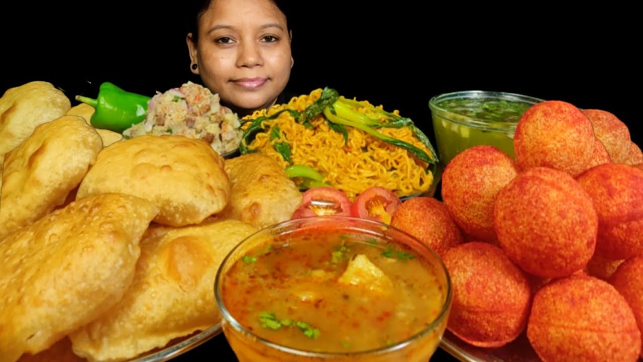 Eating Luchi/Puri Aloo ki Sabji, Pani Puri, Chilli Maggi with Bok Choy | Eating Show | Asmr Mukbang