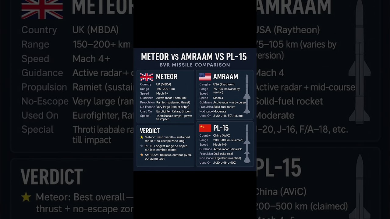 Meteor vs AMRAAM vs PL-15 🔥 Best BVR Missile? 🇬🇧🇺🇸🇨🇳 Jet Combat Comparison!