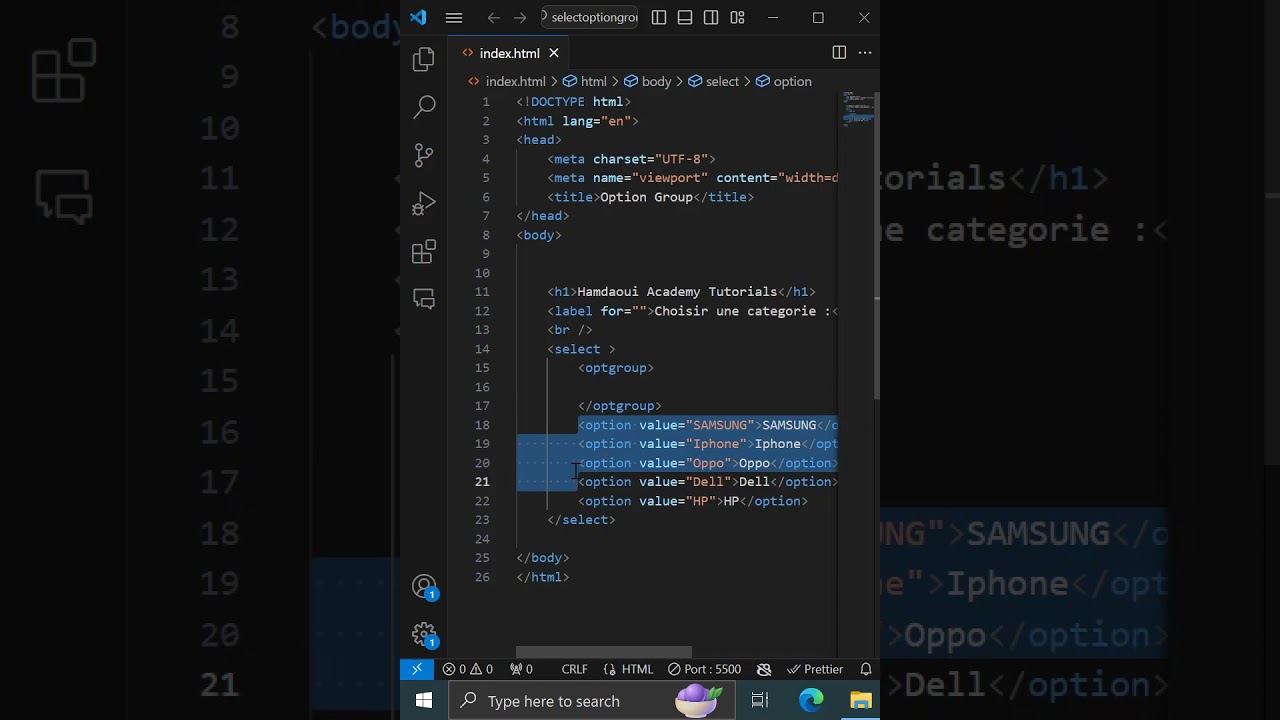 HTML : Select option group ✅🇹🇳🔥🎬💙