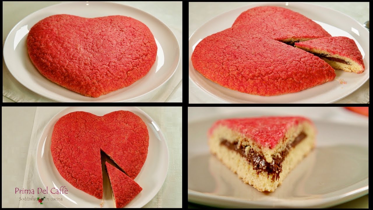 facile buono e carino CUORE DI PASTA FROLLA RIPIENO DI CIOCCOLATA biscotto gigante per San Valentino