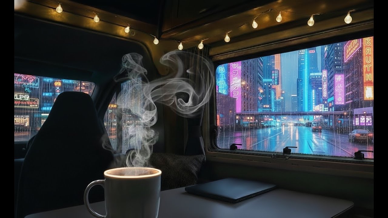 (NO ADS) 4hr City Night Rain from Inside a Campervan - Relax | Mood refresh