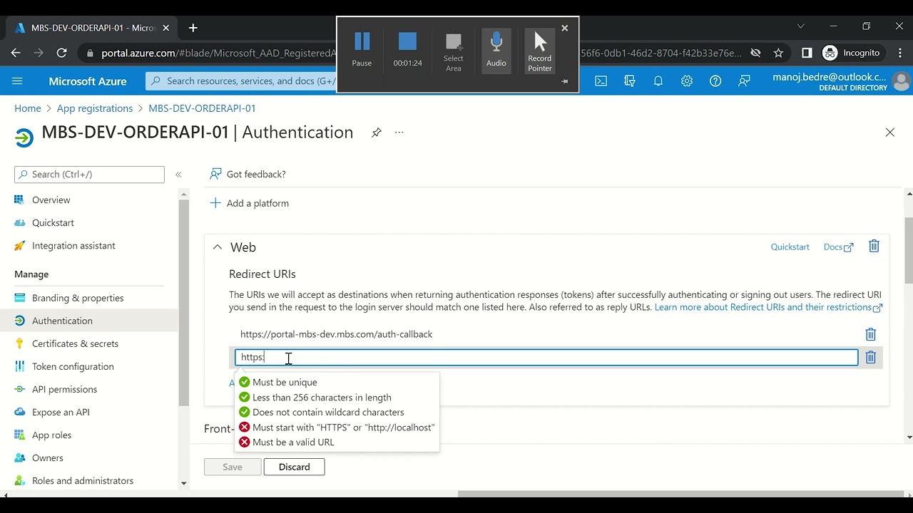 Redirect URI Configurations for local Debugging in Azure App Registration