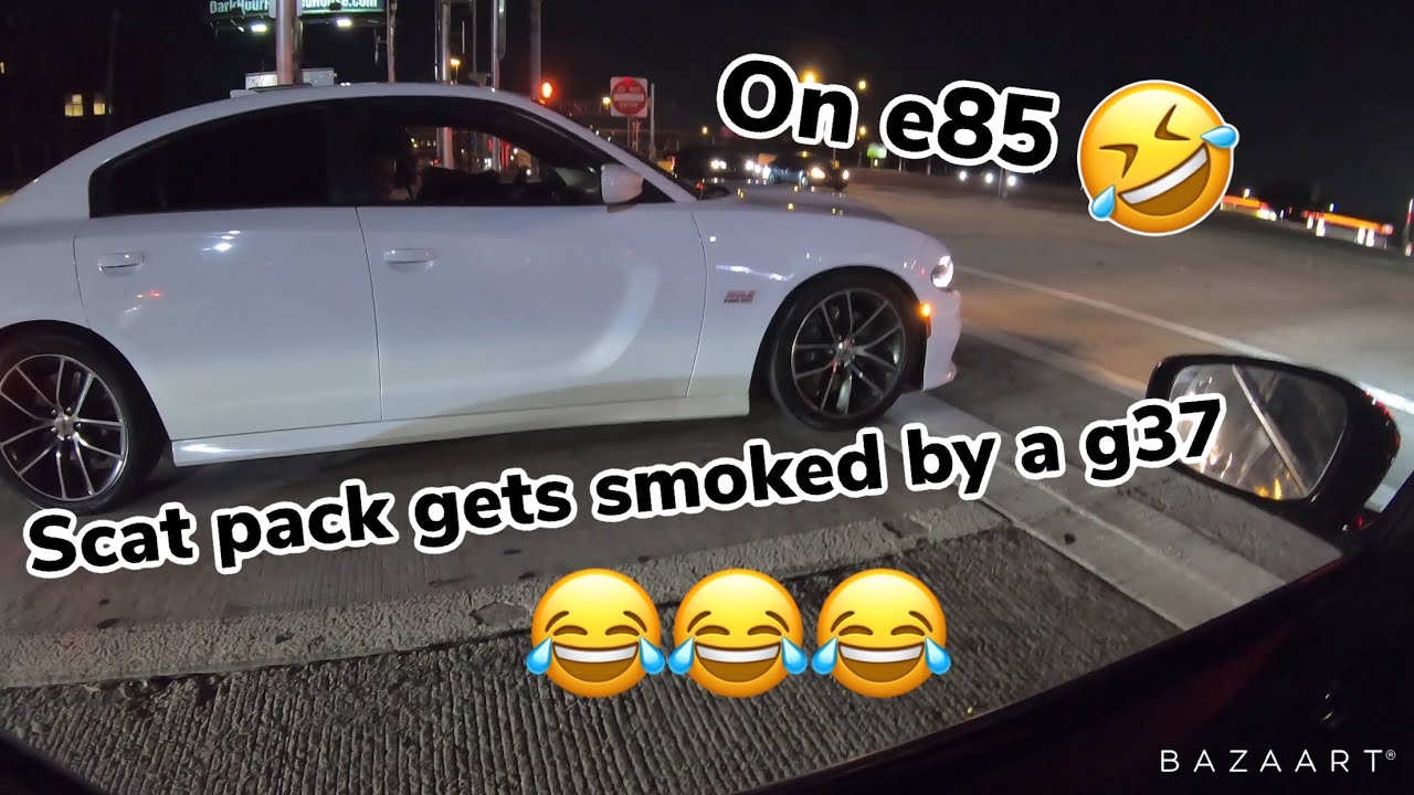 TUNED G37 TAKES ON e85 SCATPACK VS 5.0(bolt on)