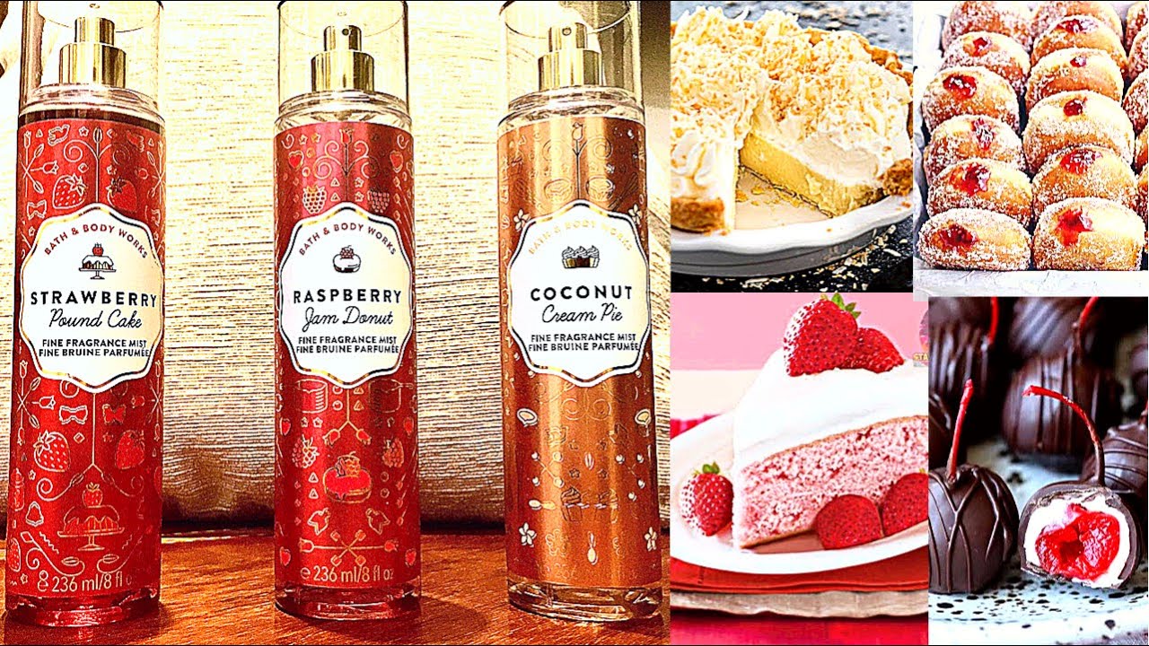 Bath & Body Works mist-Raspberry jam donut,Coconut cream pie,Strawberry pound cake🍩🥧🍰🍒🍫🥥🍓😍💞