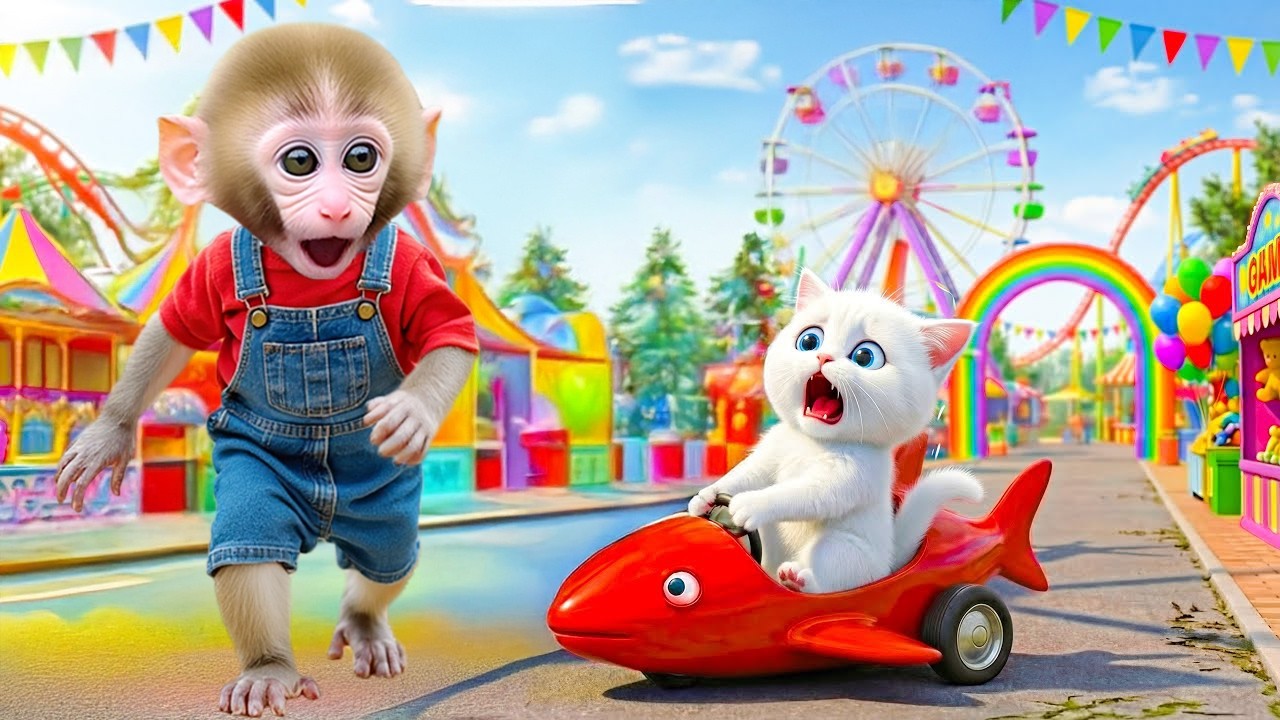Monkey Nana drove a self-made tractor saved a hungry little rabbit and rebuilt the rabbit's cage