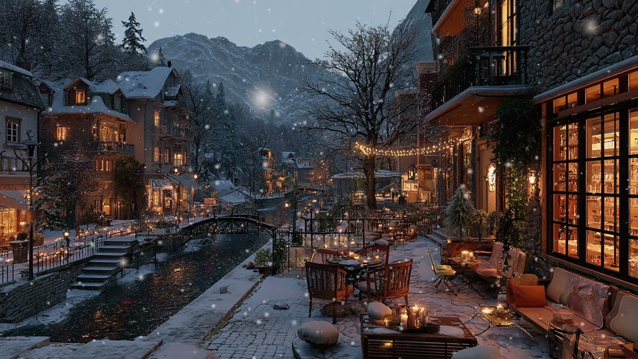 Unwind with Soft Winter Jazz Music & Snowfall ⛄ Relaxing Jazz Music at Cozy Coffee Shop Ambience