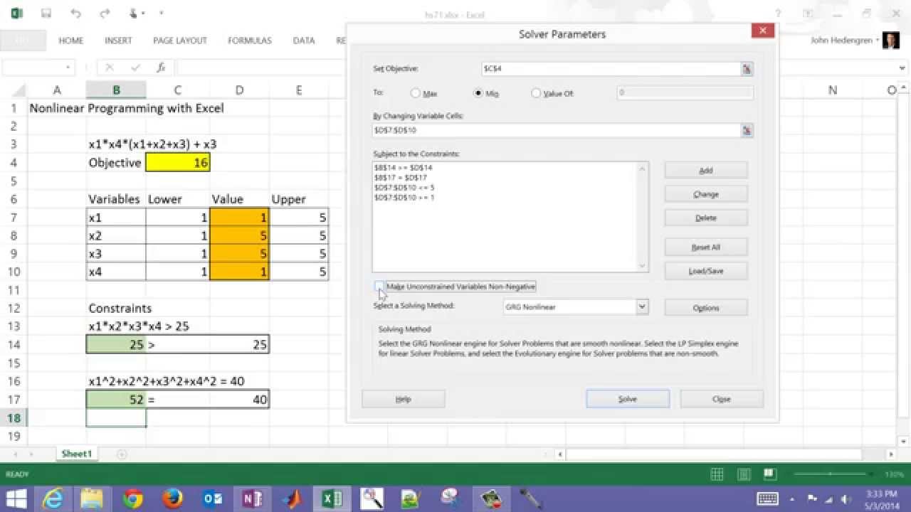Решатель Microsoft Excel для инженерной оптимизации