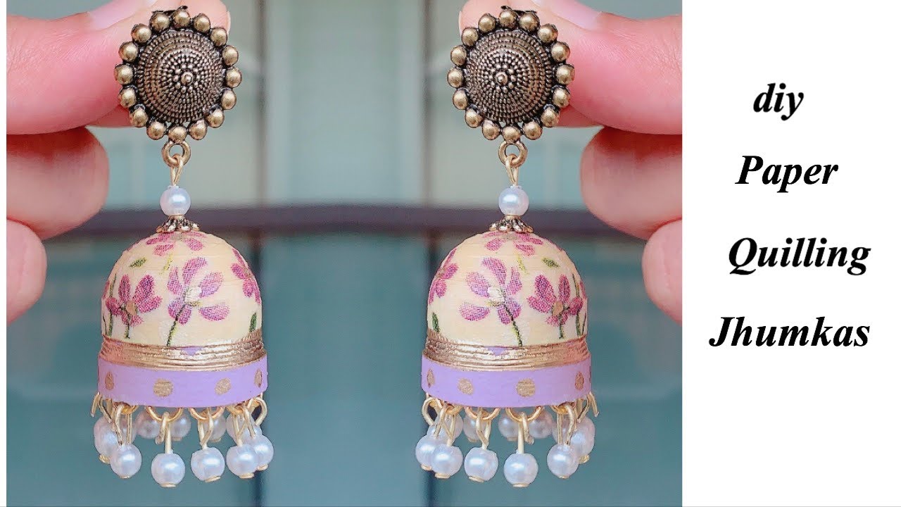Making beautiful paper jhumkas at home/quilling jhumkas /diy/new model quilling jhumkas/decoupage