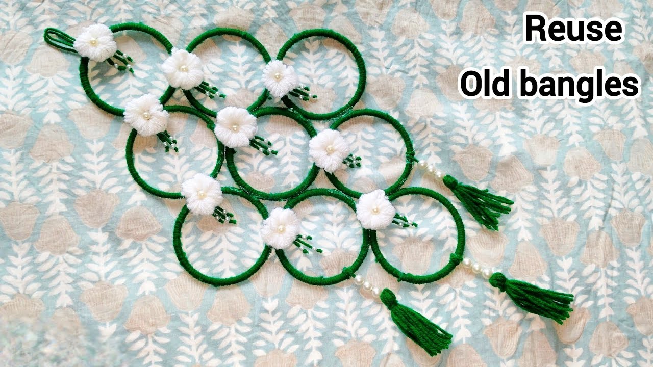 Old Bangle Reuse Idea – Easy woolen Flower Wall Hanging using old bangles  – Best out of waste 