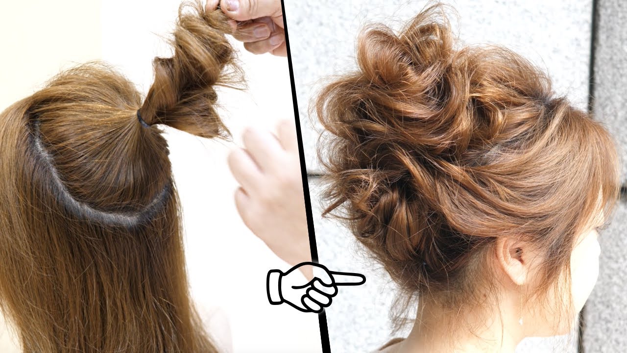 ☆簡単なお団子ヘアアレンジ！初級レベル！ベース巻きなし！難しいところなし！くるりんぱとロープ編みにでできます！hairdo 头发安排　การจัดเรียงผม 헤어 어레인지