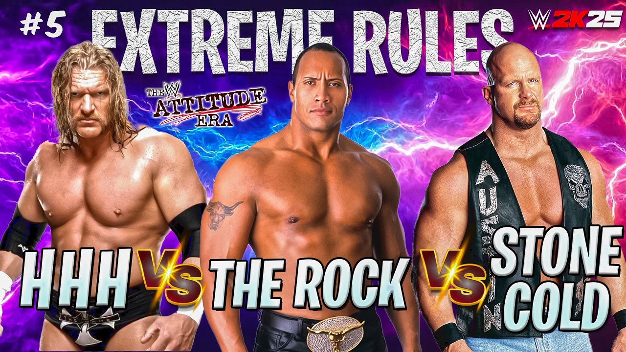 The Rock vs Stone Cold vs Triple H – Attitude Era Epic Triple Threat Match | WWE 2K25