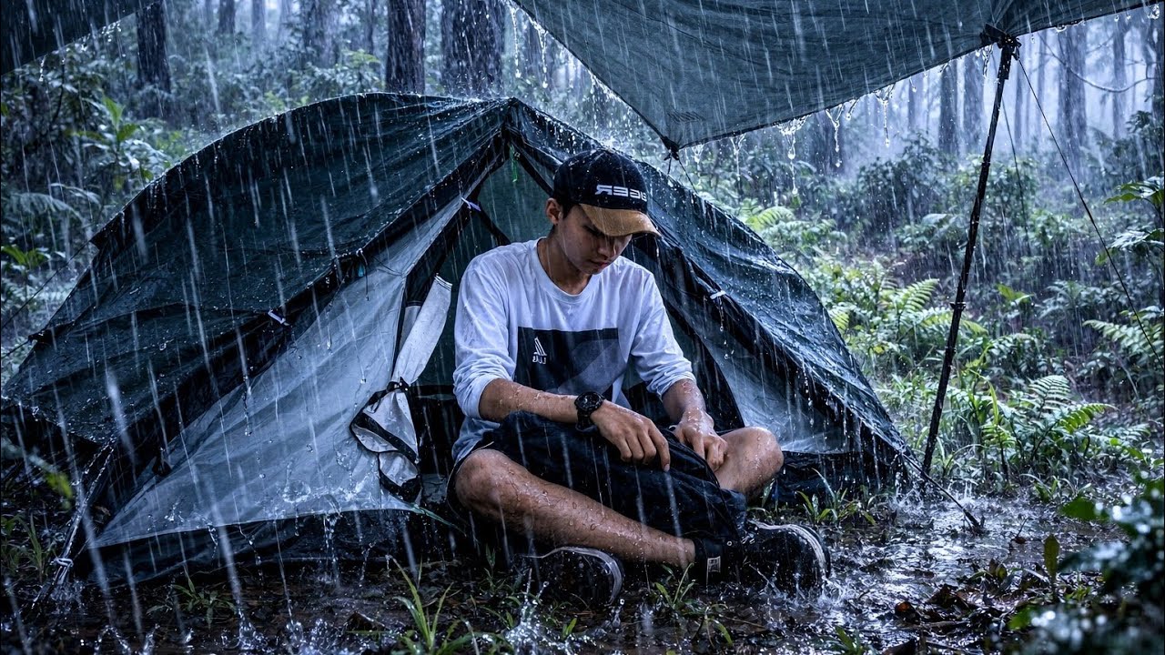 Trapped Alone in a Violent Thunderstorm | Rain Hammering the Tent All Night