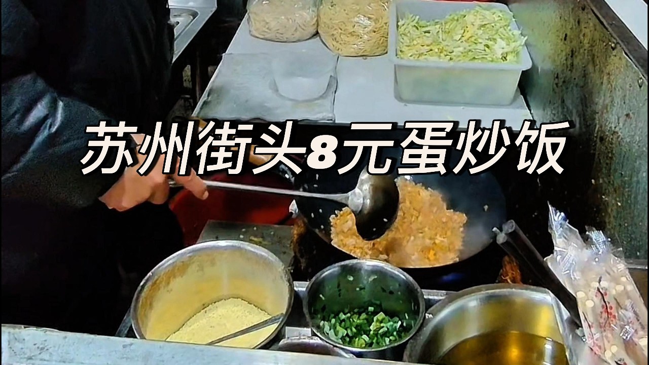 苏州街头8元蛋炒饭，谁能拒绝一碗好吃的蛋炒饭呢！饿了就能吃饱的感觉简直幸福到极点。