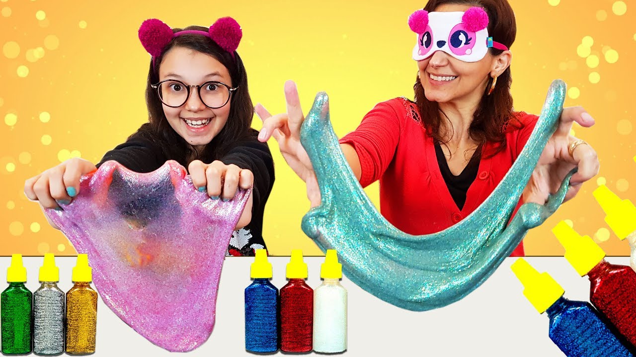 DESAFIO DO SLIME COM 3 CORES DE COLA GLITTER (3 COLORS OF GLUE SLIME CHALLENGE) | Luluca