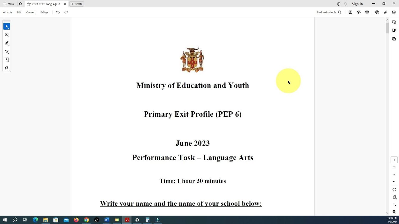 PEP Grade 6 Language Arts Performance Task Preparation for 2024