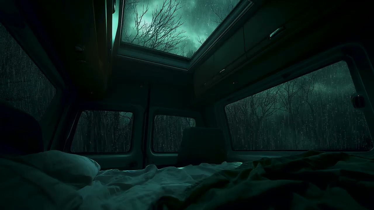 Forest Rain Sounds at Night in a Quiet Camper Van | Deep Sleep Ambience for Relaxation
