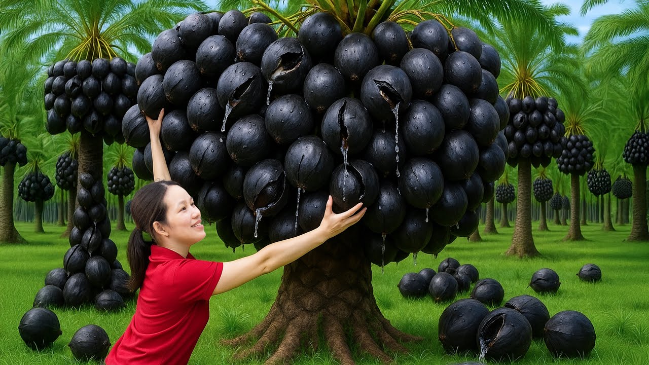 Harvest over 1000kg of rare tropical black coconuts to sell, peel them and cook them in spicy soup