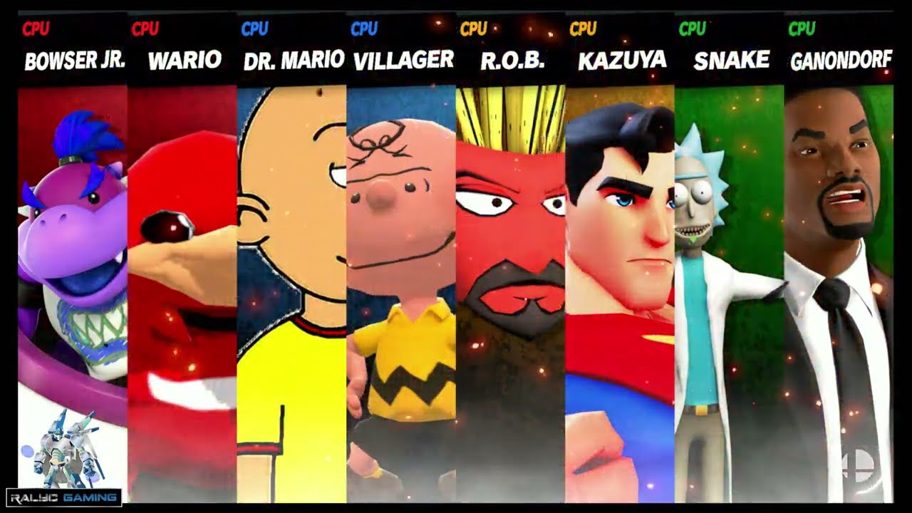 Bowser Jr & Knuckles vs Calliou & Charlie Brown vs Frylock & Superman vs Rick & Will Smith