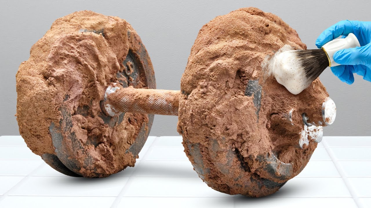 Cleaning Metal Dumbbell. Satisfying ASMR