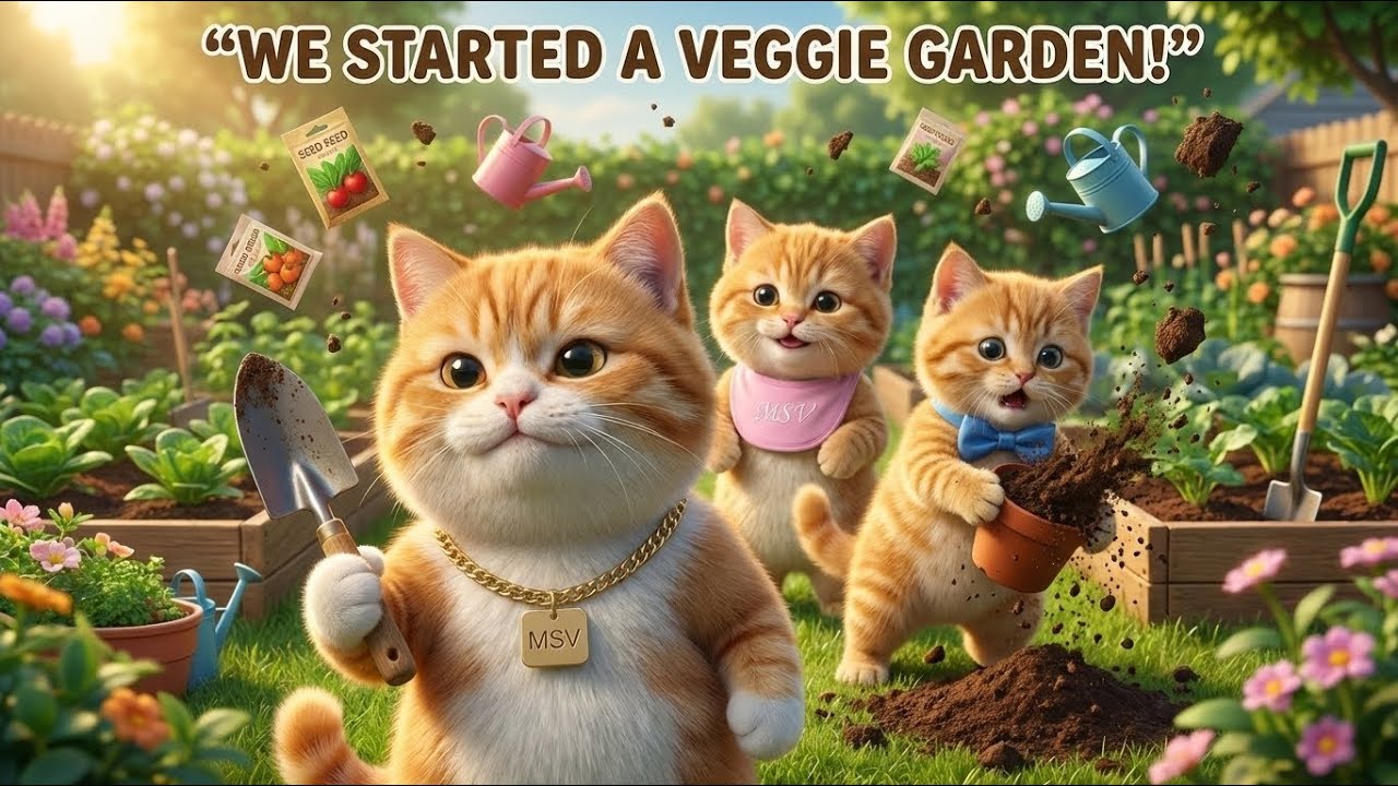 Our Cat Family Starts a Backyard Vegetable Garden 🌱  Cute 3D Cat Animation