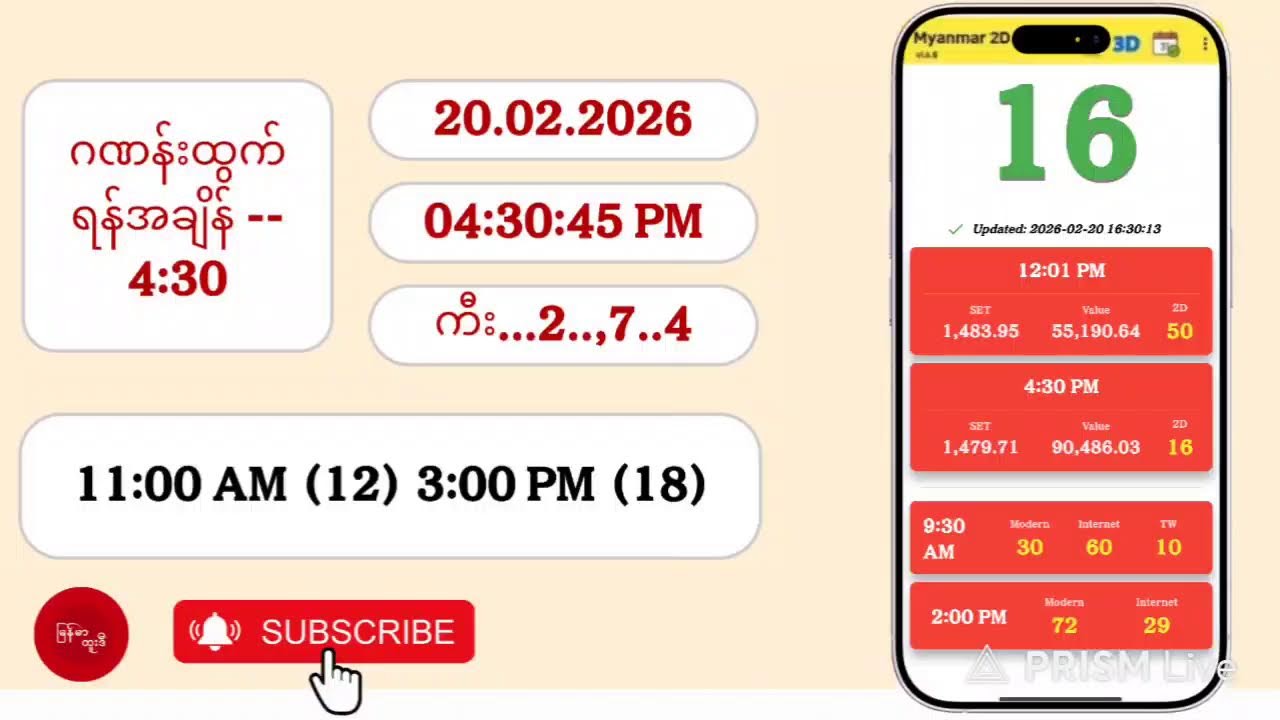 20.02.2026 | 4:30 |သောကြာညနေ 2D Live