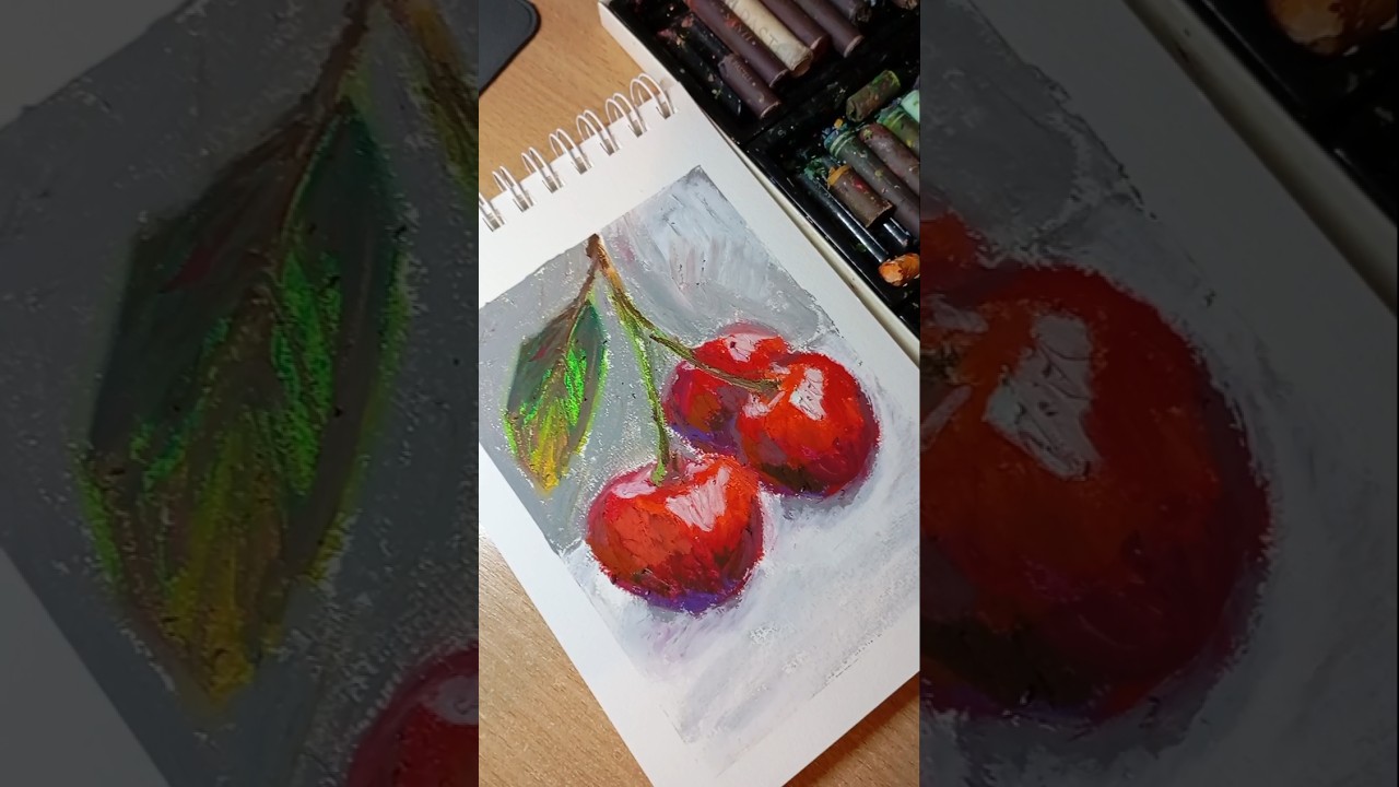 how to draw a cherry with oil pastel tutorial for beginners #art #drawing #painting